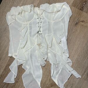 PrettyLittleThing Ivory Ruffle Lace-Up Bustier Camisole